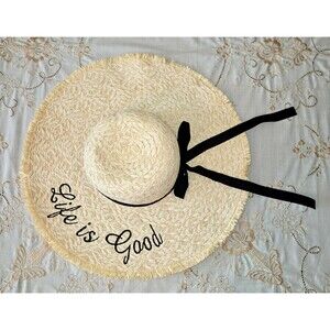 Women’s Wide Brim Straw Hat “ Life Is Good”  Adjustable Fit.‎ Stands Imports